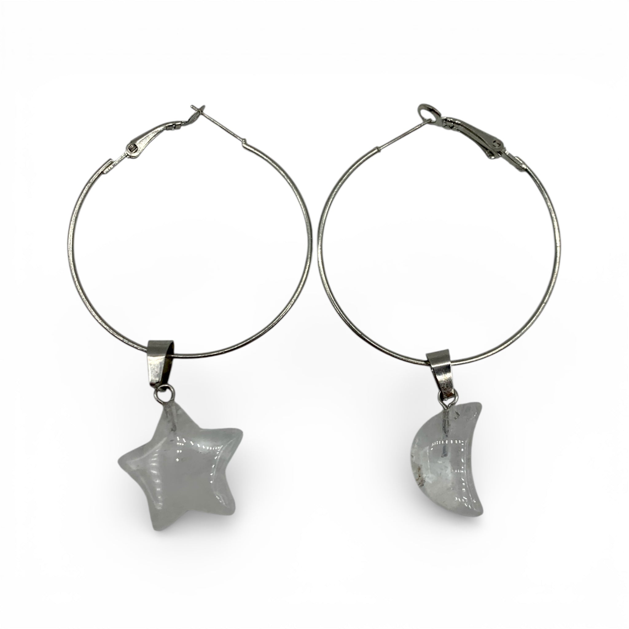 Earrings Hoop - Clear Quartz Star/Moon - Happy Soul Online